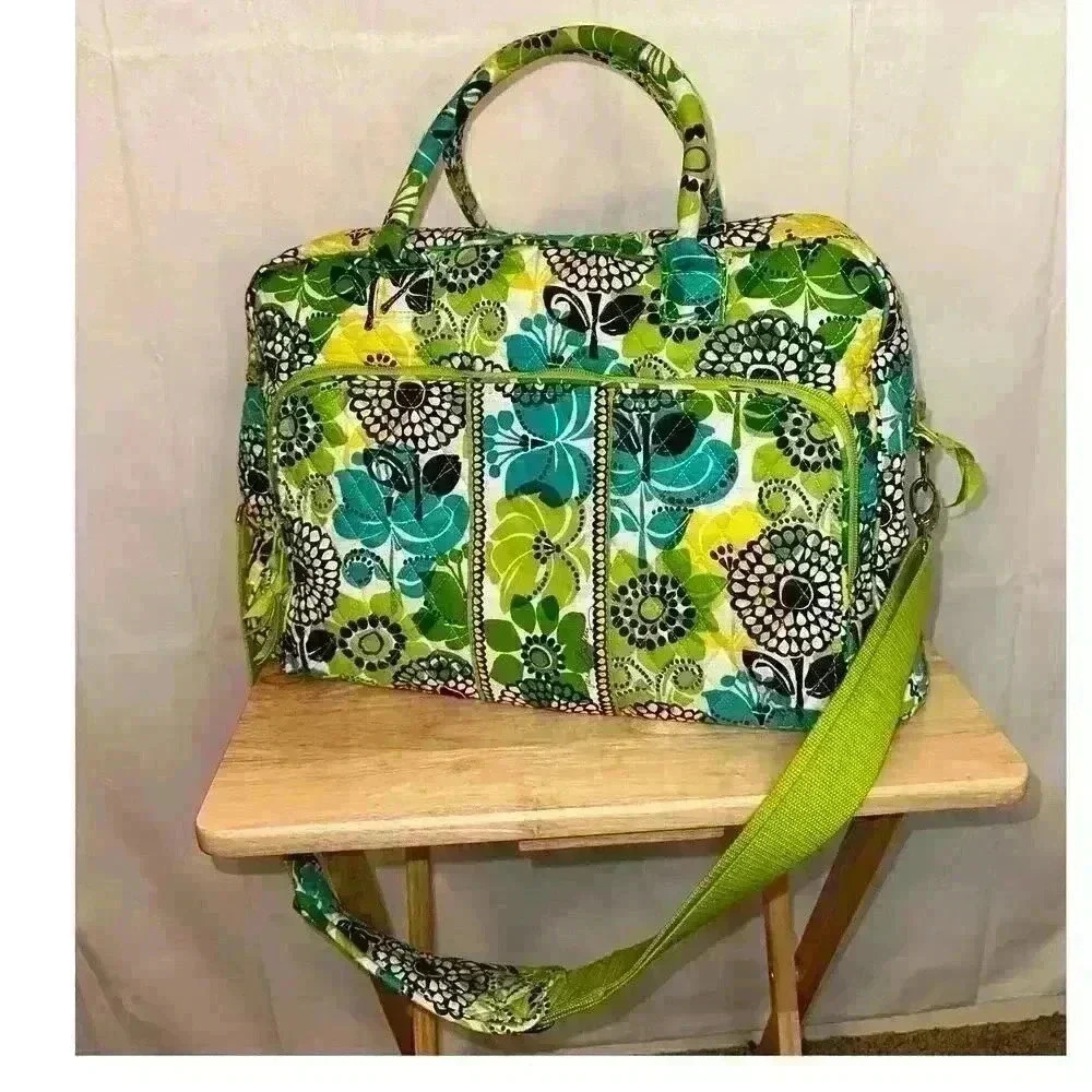 Vera Bradley Colorful Limes Up Green Floral Large Duffle Bag Spacious & Stylish‎